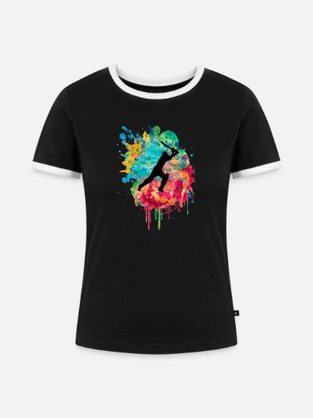 Cricket Spieler in Popart - Frauen Kontrast-T-Shirt - Schwarz/Weiß