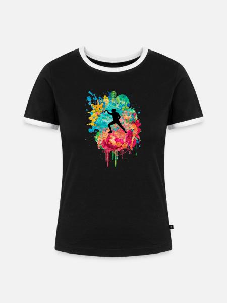 Fechten und Fechtsport PopArt - Frauen Kontrast-T-Shirt - Schwarz/Weiß