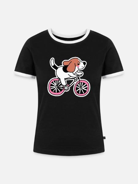 Beagle Hundefahrrad Hund Puppy - Frauen Kontrast-T-Shirt - Schwarz/Weiß