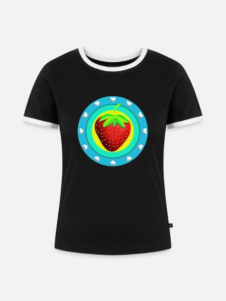 Erdbeere und Herzen - Frauen Kontrast-T-Shirt - Schwarz/Weiß