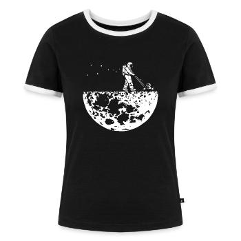 Astronaut mit dem Rasenmäher - Frauen Kontrast-T-Shirt - Schwarz/Weiß - Vorne - Selfina (174cm)