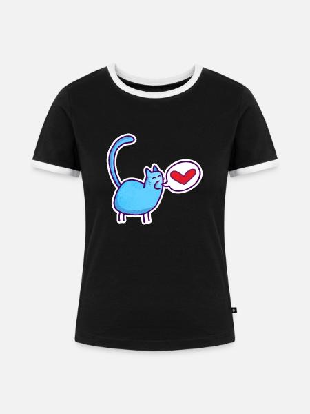 Katzenliebe - Frauen Kontrast-T-Shirt - Schwarz/Weiß