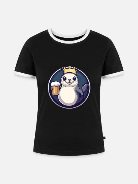 Robbe Tier Bier - Frauen Kontrast-T-Shirt - Schwarz/Weiß