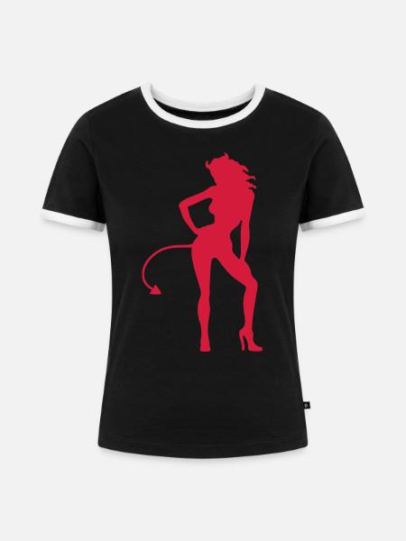 Teufelin - Devil - Frauen Kontrast-T-Shirt - Schwarz/Weiß