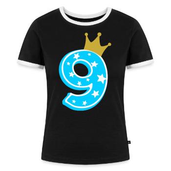 9 Krone 9. Geburtstag 9 Jahre - Frauen Kontrast-T-Shirt - Schwarz/Weiß - Vorne - Selfina (174cm)