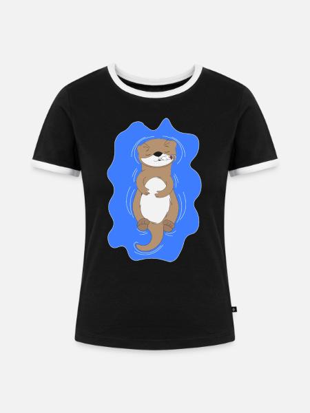 Räuchernder Otter - Frauen Kontrast-T-Shirt - Schwarz/Weiß
