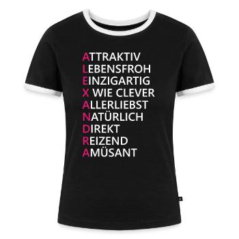 Alexandra Name Geschenk - Frauen Kontrast-T-Shirt - Schwarz/Weiß - Vorne - Selfina (174cm)