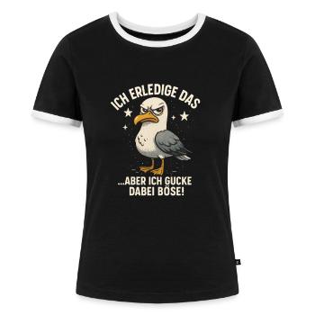 Lustiger Spruch Arbeit Büro Job Möwe - Frauen Kontrast-T-Shirt - Schwarz/Weiß - Vorne - Selfina (174cm)