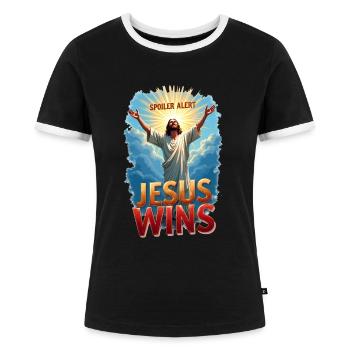 Spoiler Alert: Jesus gewinnt - Frauen Kontrast-T-Shirt - Schwarz/Weiß - Vorne - Selfina (174cm)