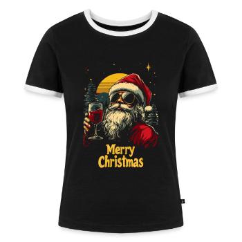 Weihnachtsmann mit Weinglas Weihnachtsfeier Wein - Frauen Kontrast-T-Shirt - Schwarz/Weiß - Vorne - Selfina (174cm)