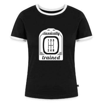 Manuelles Getriebe Schaltung Schaltgetriebe - Frauen Kontrast-T-Shirt - Schwarz/Weiß - Vorne - Selfina (174cm)
