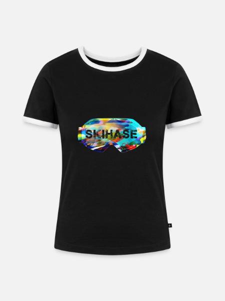 skihase,graffiti,skibrille - Frauen Kontrast-T-Shirt - Schwarz/Weiß