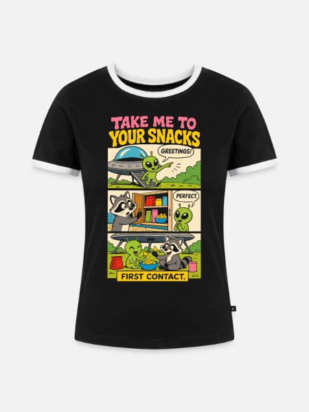 Alien-Erstkontakt mit Snacks - Frauen Kontrast-T-Shirt - Schwarz/Weiß