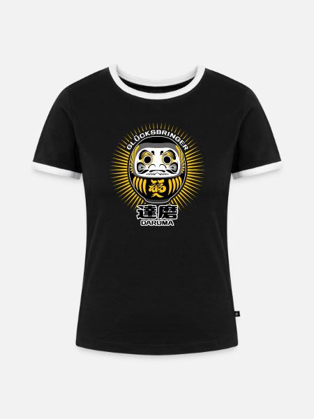 Daruma - Glücksbringer - Frauen Kontrast-T-Shirt - Schwarz/Weiß