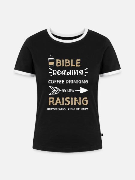 Bible Reading Coffee Drinking Ar... - Frauen Kontrast-T-Shirt - Schwarz/Weiß