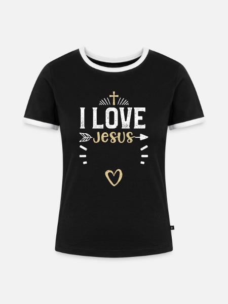 I Love Jesus - Jesus - Frauen Kontrast-T-Shirt - Schwarz/Weiß