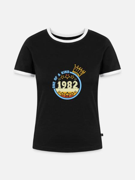 Jahr 1982 - Frauen Kontrast-T-Shirt - Schwarz/Weiß