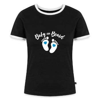 Baby on Board - Schwangerschaft Ankündigung Geburt - Frauen Kontrast-T-Shirt - Schwarz/Weiß - Vorne - Selfina (174cm)