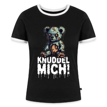 Zombie Teddy Halloween Horror Monster Knuddel Mich - Frauen Kontrast-T-Shirt - Schwarz/Weiß - Vorne - Selfina (174cm)
