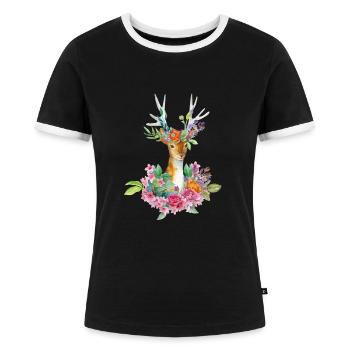 Tier/Animal No. 4 (Reh/deer) - Farbe/colour - Frauen Kontrast-T-Shirt - Schwarz/Weiß - Vorne - Selfina (174cm)