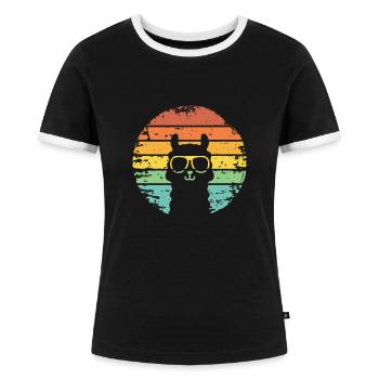 retro sunset lama llama alpaka stylish - Frauen Kontrast-T-Shirt - Schwarz/Weiß - Vorne - Selfina (174cm)