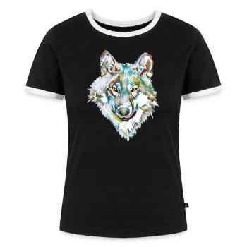 Hund Wolf Eis - Frauen Kontrast-T-Shirt - Schwarz/Weiß - Vorne - Selfina (174cm)