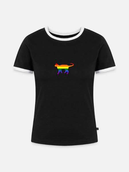Katze Regenbogen Pride - Frauen Kontrast-T-Shirt - Schwarz/Weiß