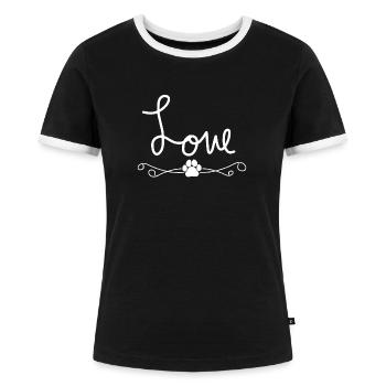 Love Pfote Hund - Frauen Kontrast-T-Shirt - Schwarz/Weiß - Vorne - Selfina (174cm)
