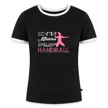 Echte Maedchen spielen Handball Geschenk - Frauen Kontrast-T-Shirt - Schwarz/Weiß - Vorne - Selfina (174cm)