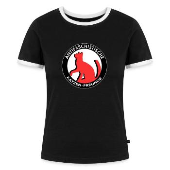 Antifaschistische Katzenfreunde gegen Rechts - Frauen Kontrast-T-Shirt - Schwarz/Weiß - Vorne - Selfina (174cm)