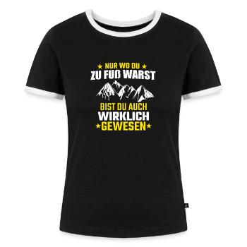 Wandern Spazieren Berge Geschenk - Frauen Kontrast-T-Shirt - Schwarz/Weiß - Vorne - Selfina (174cm)