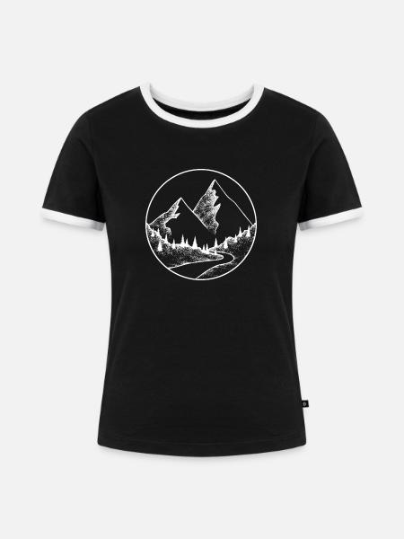 Verschneiter Berg - Frauen Kontrast-T-Shirt - Schwarz/Weiß