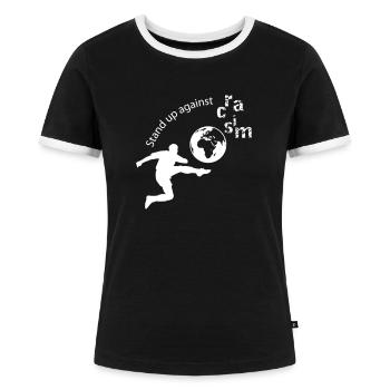 Anti Racism / Gegen Rassismus - Frauen Kontrast-T-Shirt - Schwarz/Weiß - Vorne - Selfina (174cm)