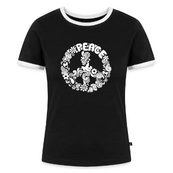 Peace Weltfrieden Flower Power Geschenk 70er Love - Frauen Kontrast-T-Shirt - Schwarz/Weiß - Vorne - Selfina (174cm)