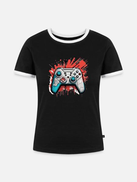 Gaming Controller - Frauen Kontrast-T-Shirt - Schwarz/Weiß