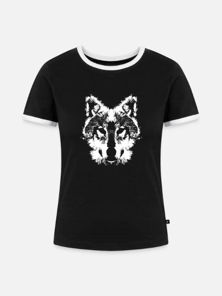 Wolf head - Frauen Kontrast-T-Shirt - Schwarz/Weiß