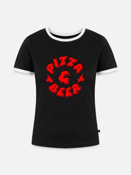 Pizza - Frauen Kontrast-T-Shirt - Schwarz/Weiß
