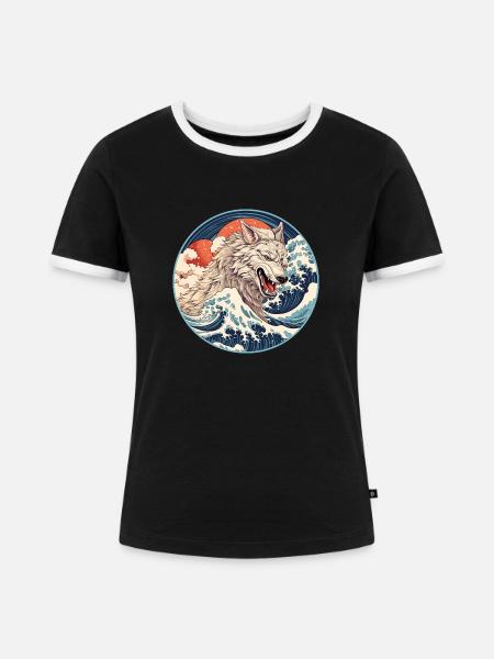 Seewolf Japan - Frauen Kontrast-T-Shirt - Schwarz/Weiß
