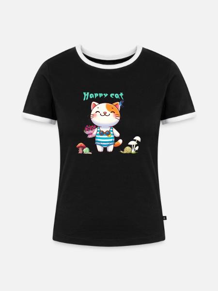 Cute cat - Frauen Kontrast-T-Shirt - Schwarz/Weiß