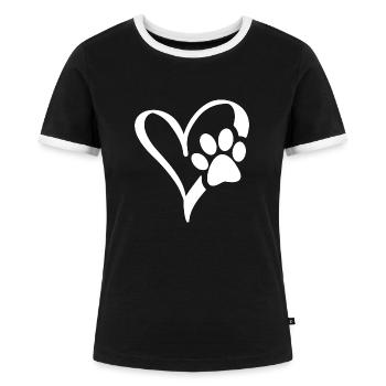 Pfoten Herz - Frauen Kontrast-T-Shirt - Schwarz/Weiß - Vorne - Selfina (174cm)