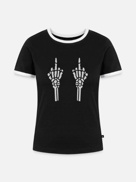 Geste 2 Hände Mittelfinger - Frauen Kontrast-T-Shirt - Schwarz/Weiß