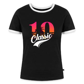 10-jähriges Jubiläum - 10 Jahre - Frauen Kontrast-T-Shirt - Schwarz/Weiß - Vorne - Selfina (174cm)