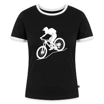 Dynamischer Mountainbiker - Frauen Kontrast-T-Shirt - Schwarz/Weiß - Vorne - Selfina (174cm)