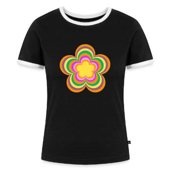 Flower Power Design - Frauen Kontrast-T-Shirt - Schwarz/Weiß - Vorne - Selfina (174cm)