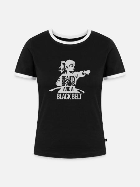 Schwarzgurt und Selbstbewusstsein - Frauen Kontrast-T-Shirt - Schwarz/Weiß