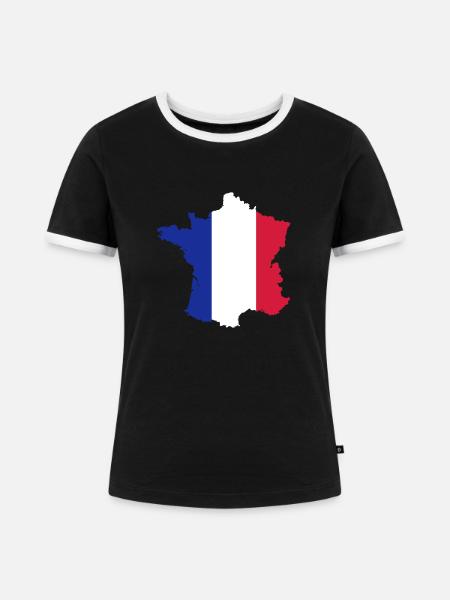 France - Frauen Kontrast-T-Shirt - Schwarz/Weiß