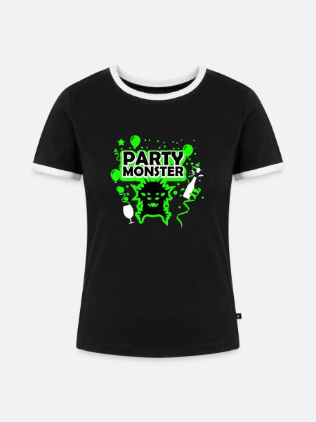 Partymonster dunkelgrün - Frauen Kontrast-T-Shirt - Schwarz/Weiß