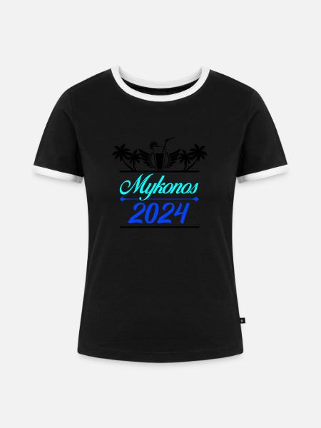 mykonos 2024 - Frauen Kontrast-T-Shirt - Schwarz/Weiß