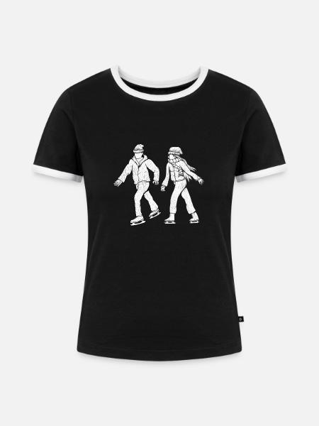 Schlittschuh Läufer - Frauen Kontrast-T-Shirt - Schwarz/Weiß