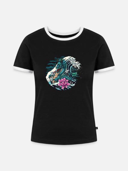 water dragon - Frauen Kontrast-T-Shirt - Schwarz/Weiß